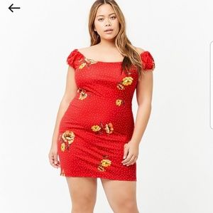 Plus Size Red Floral Dress